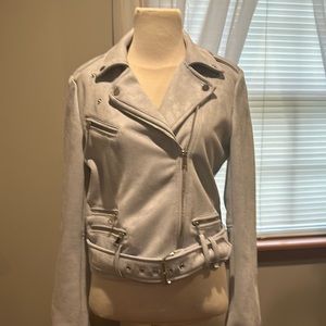 Faux suede lite blue motorcycle style fall jacket